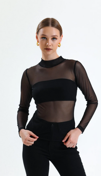 Жіноча чорна прозора блузка з фатину - фото 1