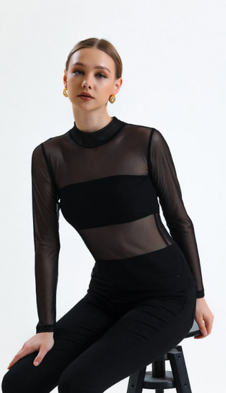 Жіноча чорна прозора блузка з фатину - фото 2