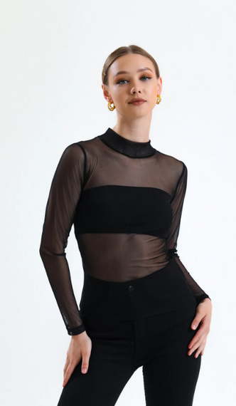 Жіноча чорна прозора блузка з фатину - фото 3