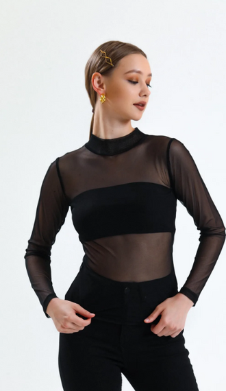 Жіноча чорна прозора блузка з фатину - фото 4