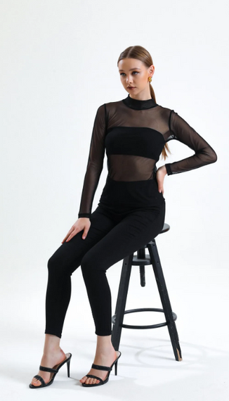 Жіноча чорна прозора блузка з фатину - фото 5