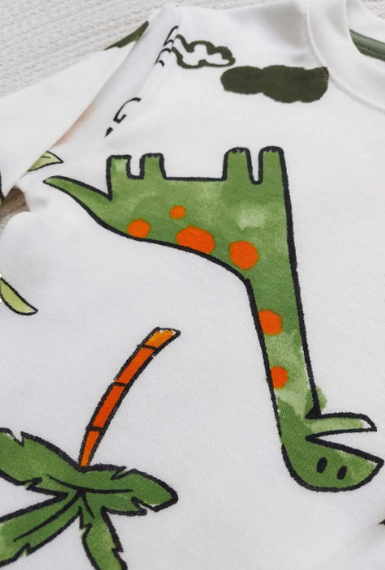 Üstün Kalite %100 Pamuklu Dinozor Desenli Uzun Kollu Erkek Çocuk Pijama Takımı - Pera Kids - fotoğraf 4