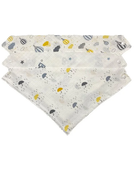 100% Organic Cotton Muslin Fabric Snap Fastener Baby Drool Bib Scarf 3 Pieces - photo 2