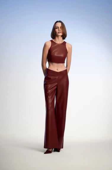 Velvet Burgundy Pants - fotoğraf 1
