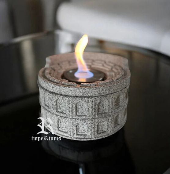 Kolezyum Tasarımlı Terrazzo Masaüstü Bioethanol Şömine - fotoğraf 1
