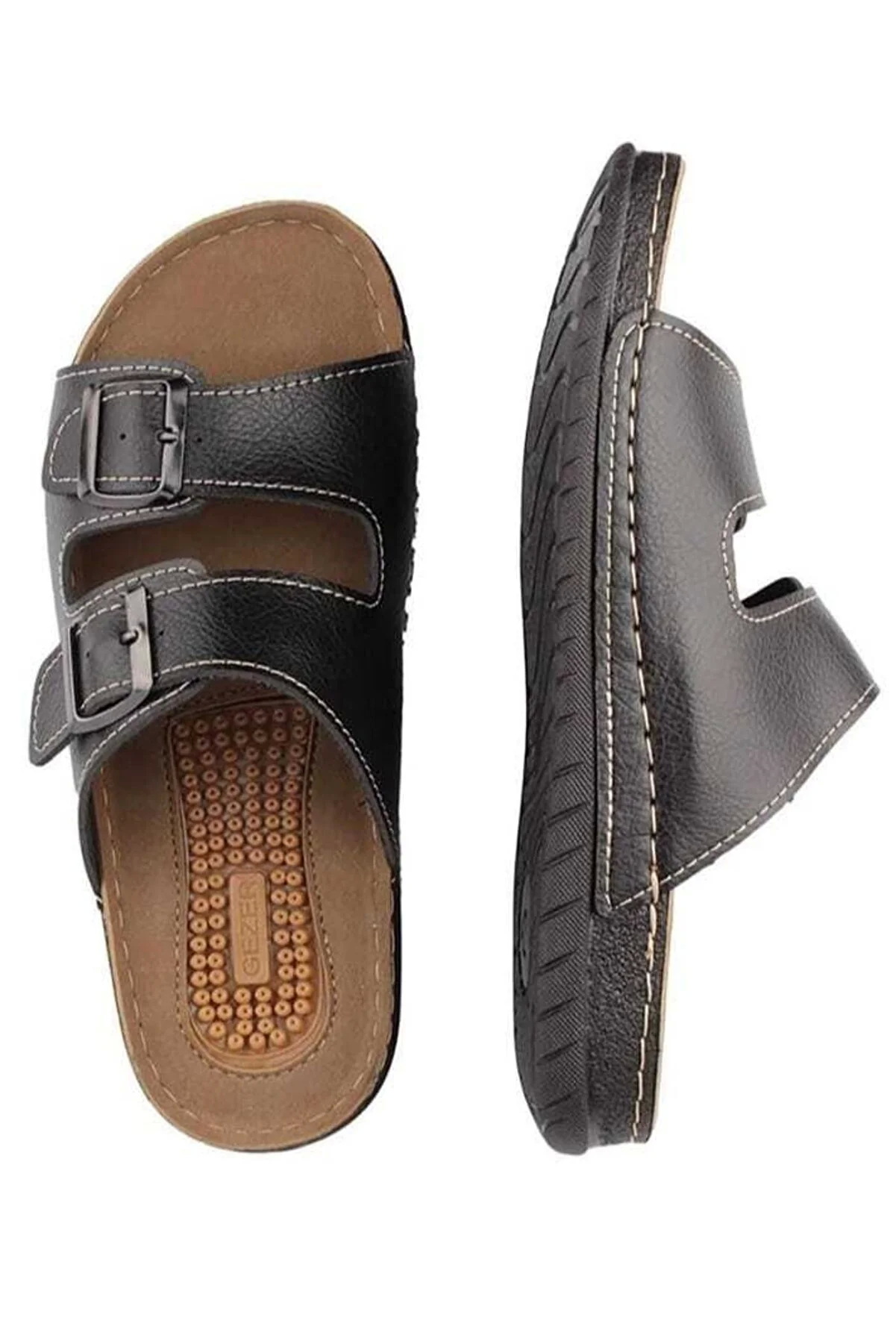 Shop Gezer PU Leather & Rubber Slipper for Men Black & Brown